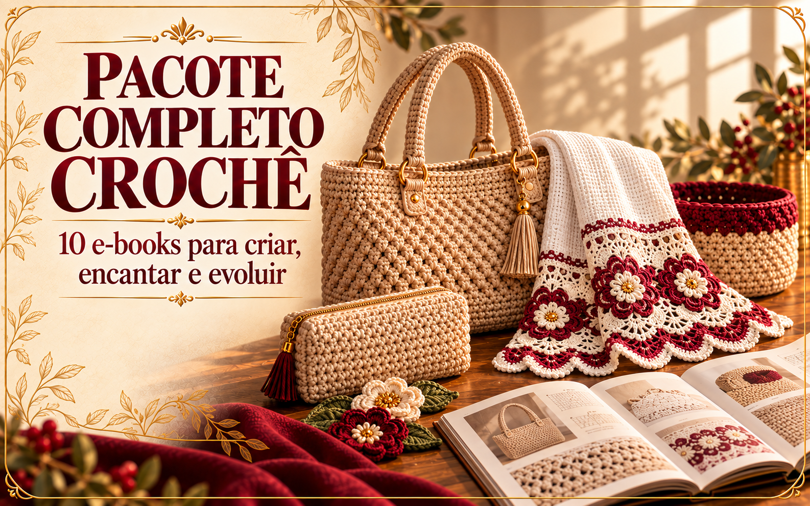Capa do Pacote Completo de Crochê com 10 e-books