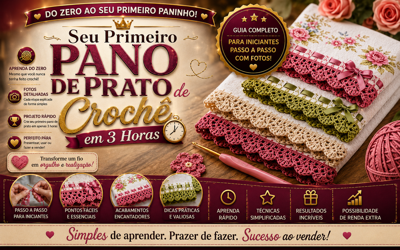Capa do material Meu primeiro pano de prato de crochê em 3 horas